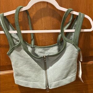 Green Zip-Front Crop Top